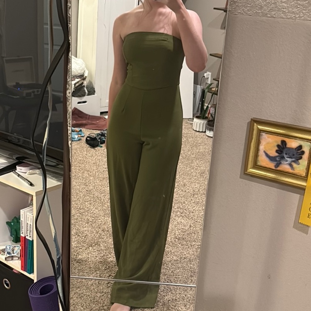 Olive Green Strapless Jumpsuit